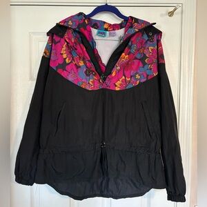 VINTAGE "Healthy Attitude" hooded pullover windbreaker jacket in black